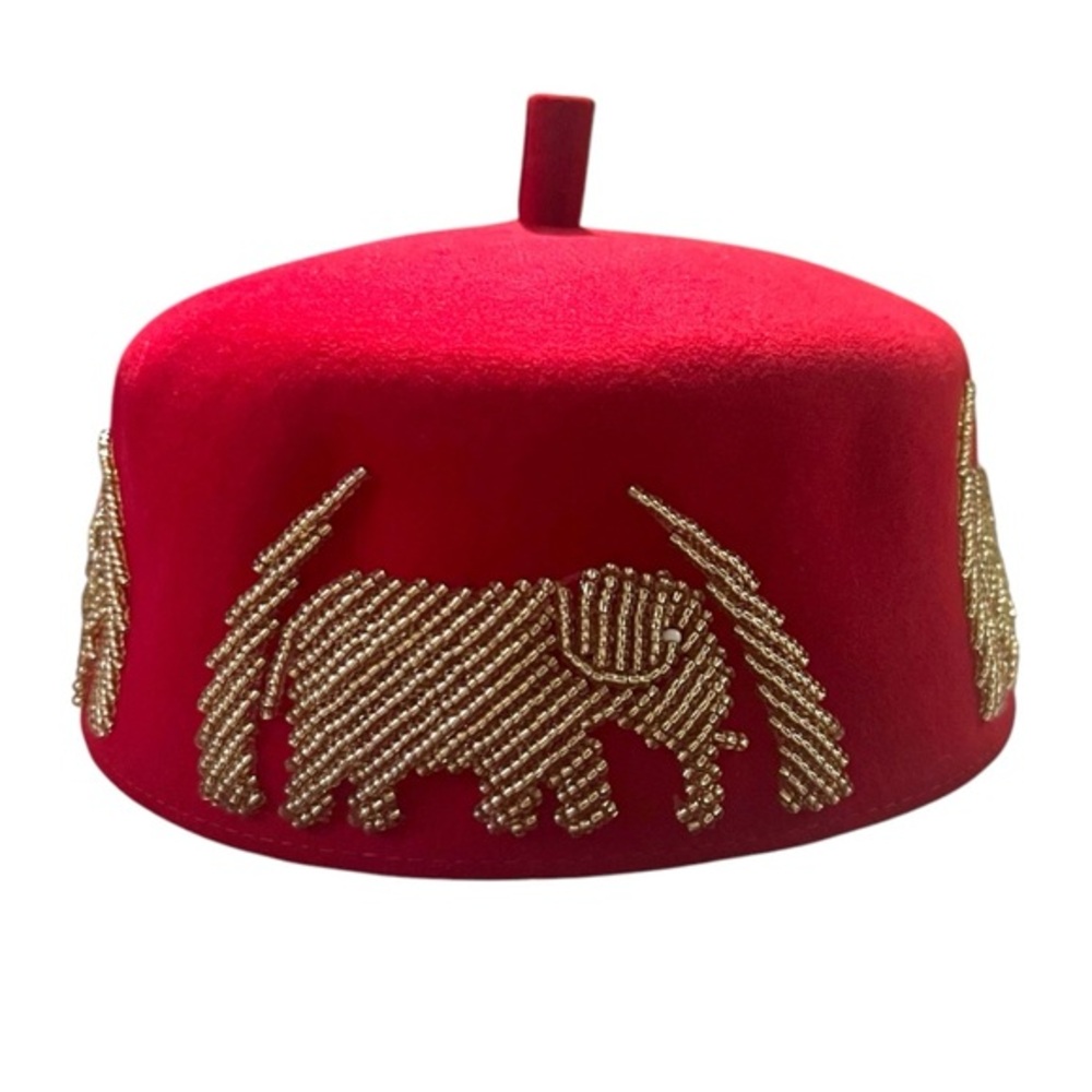 African Igbo Traditional Red Hat With Gold Embroidery